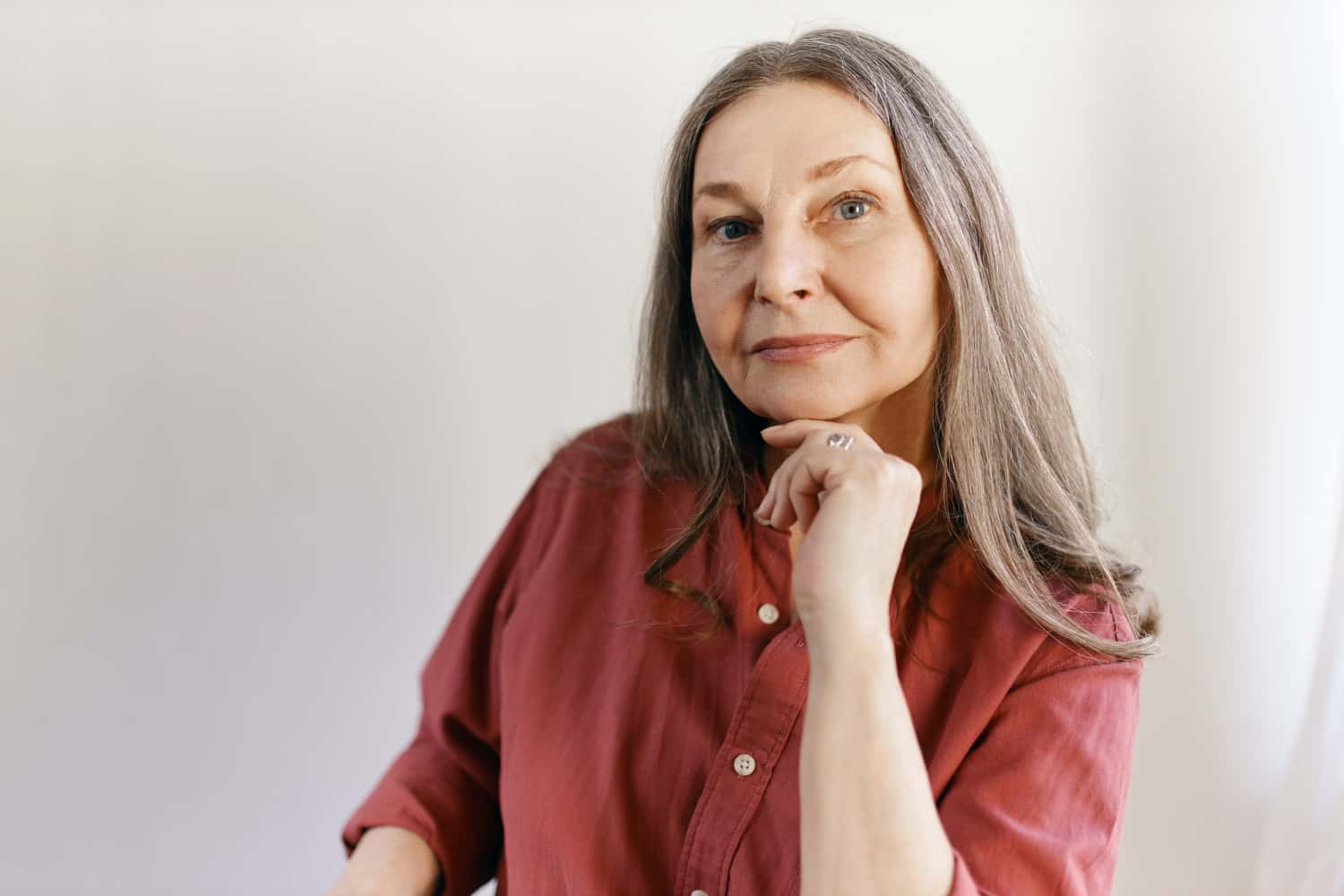 Middle aged woman looking at the camera
